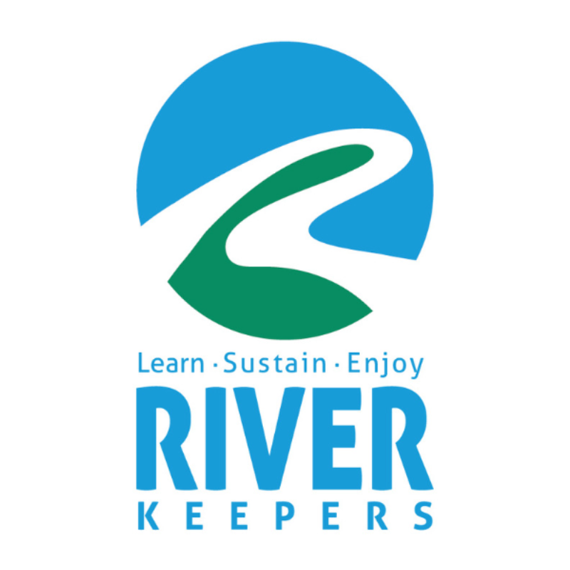 River Keepers, learn sustain enjoy in blue text with blue and green logo