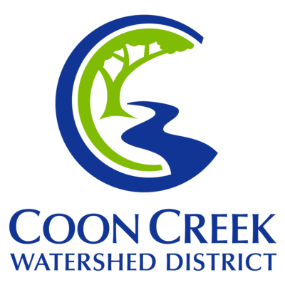 Coon Creek Watershed District logo with green tree and dark blue river