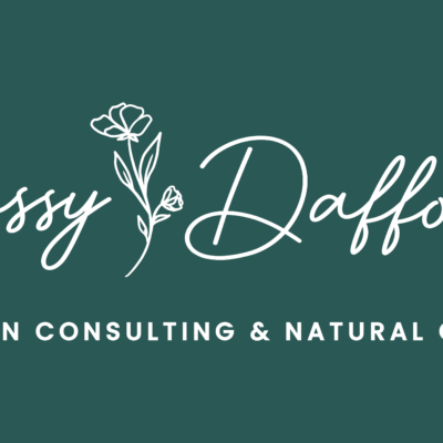white text over teal background: sassy daffodil