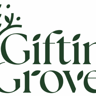 Gifting Grove logo with dark green text and a tree image