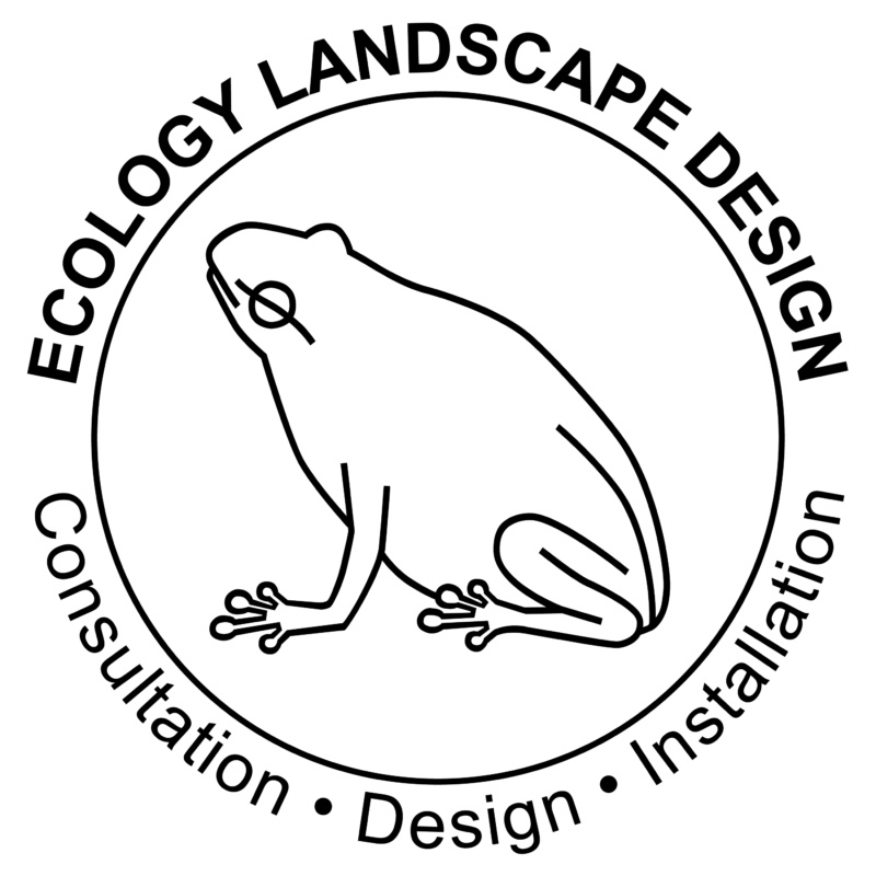 ecology landscape design logo with frog illustration inside a circle